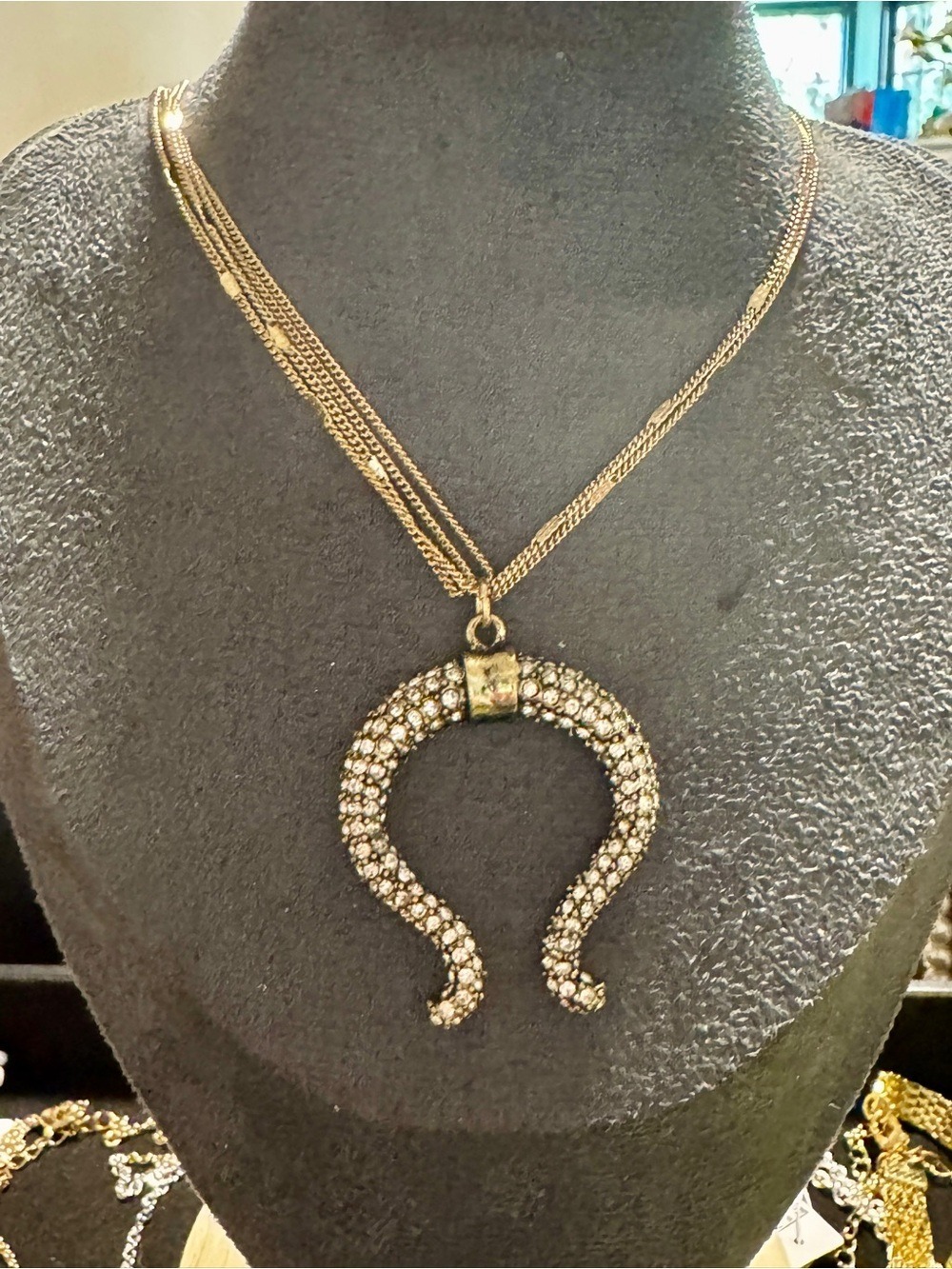 Gold Crystal Crescent Pendant Necklace - Women Jewelry
